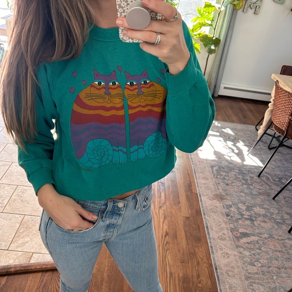 Vintage Laurel Burch feline friends made in USA 80s crewneck size medium - Picture 12 of 12